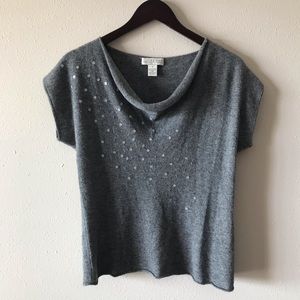 100% cashmere sequin cowl neck short sleeve shirt